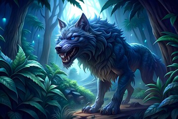 A wild monster wolf is in a jungle - obrazy, fototapety, plakaty