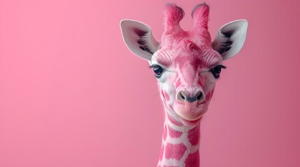 AI generated illustration of a pink giraffe against pink background