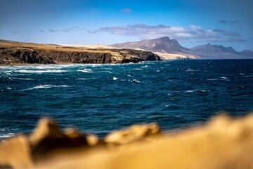 Selective shot of the west coast of Fuerteventura with a spectacular and rugged coastline