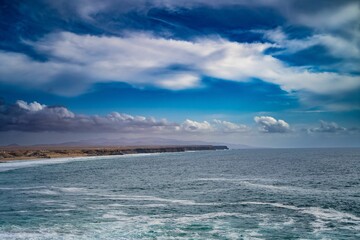 Mesmerizing shot of the Fuerteventura island and the coastline in the background in Spain