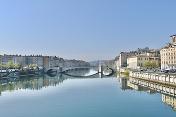 Beautiful view of the Pont d'Avignon bridge over the Rhone river in France and Switzerland