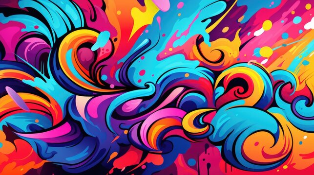 Abstract vibrant graffiti art with colorful swirls and patterns.
