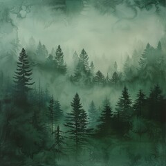 A mystical forest gradient from deep woodland green to mystical fog white