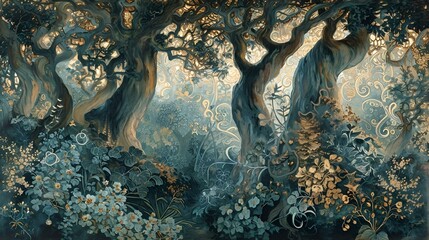 AI generated illustration of an enchanted forest in a storybook style