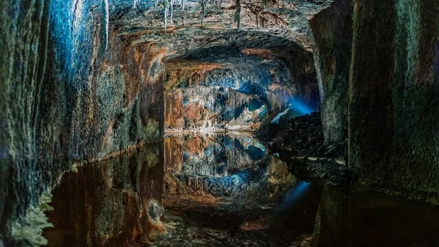 Saalfeld Fairy Grottoes cave with minerals, amusement park in Thuringia
