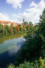Fototapeta premium Beautiful landscape of river Regnitz in the ancient Bamberg City, Bavaria