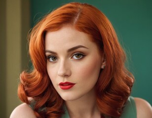 Portrait of a retro red-haired girl.