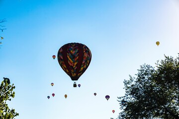 Hot air balloons gliding through the air in Albuquerque New Mexico