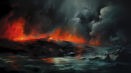 A canvas of obsidian and jade, punctuated by bursts of fiery vermillion."