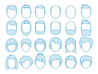 Line Set of people icons. Male and Female characters. Men and women faces. Avatar for social networks, applications, web design. Vector illustration