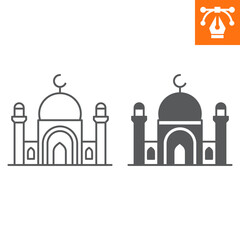 Mosque line and solid icon, outline style icon for web site or mobile app, Islamic and Ramadan, Muslim vector icon, simple vector illustration, vector graphics with editable strokes.