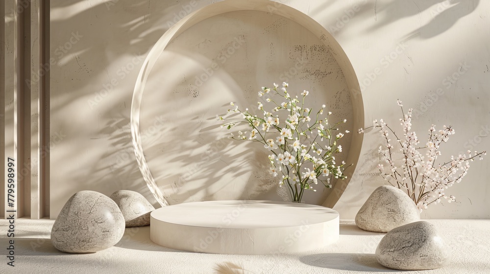 Aufkleber background with abstract 3d composition for product display. natural beauty podium backdrop with geo