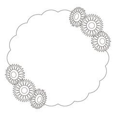 ひまわりのシンプルなフレーム　線画フレーム
