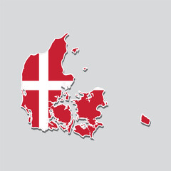 Illustration of the flag of Denmark on a Denmark map