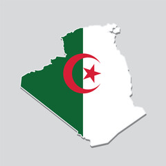 Map of Algeria with its flag colors isolated on gray background