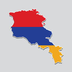 Obraz premium Map of Armenia with its flag colors isolated on gray background