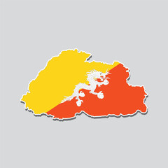Map of Bhutan with its flag colors isolated on gray background