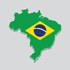 Map of Brazil with its flag colors isolated on gray background