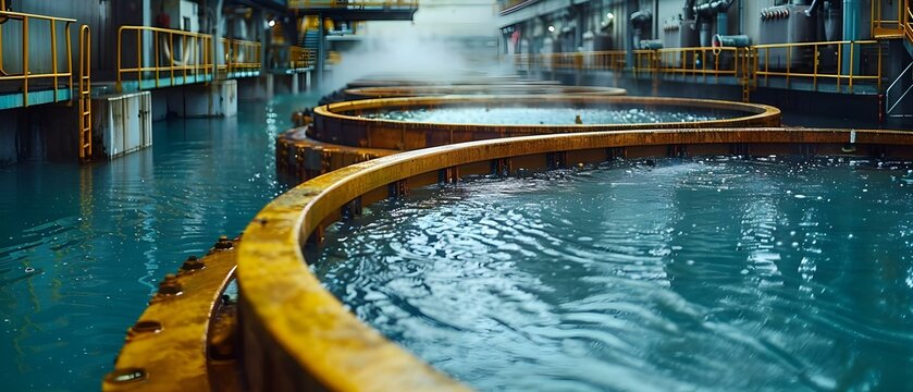 Contemporary city sewage treatment facility with advanced technology for waste management. Concept Sewage Treatment, Technology, City Infrastructure, Waste Management, Advanced Facilities