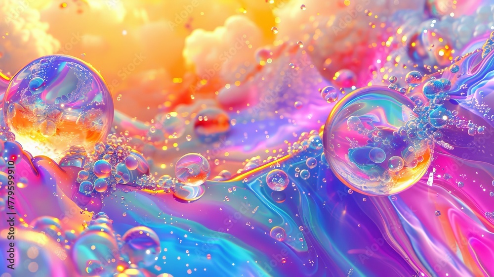 Leinwandbilder the background is an abstract 3-d art background with transparent holographic liquid blobs, soap bub