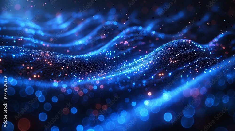 Aufkleber Blue digital cyberspace and digital matrix with particles and lighting. Digital data network connections and digital data analysis concept. Abstract background.