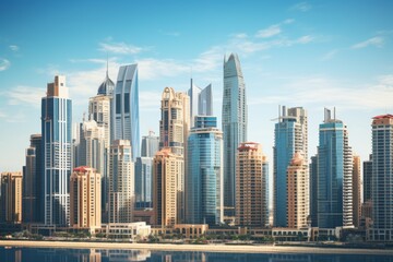 Obraz premium Futuristic effects Real Estate and Real Estate Development Modern buildings, city skyline in contemporary color style.