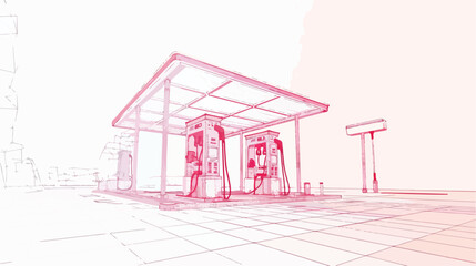 Gasoline pump station retro design. Wireframe low pol