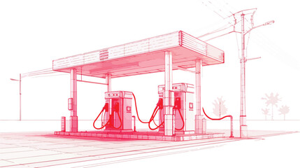 Gasoline pump station retro design. Wireframe low pol - obrazy, fototapety, plakaty