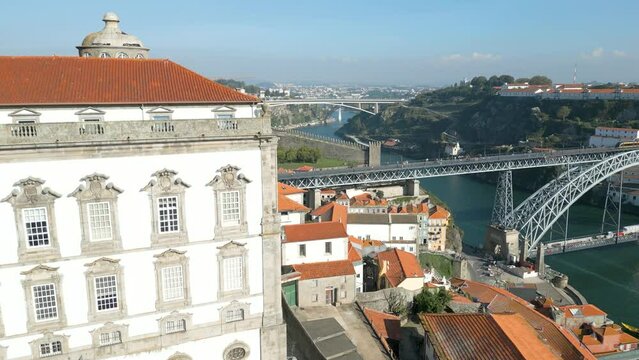 Dom Luis I Bridge, Luis metal arch bridge over the River Douro and the cityscape of Porto, Portugal