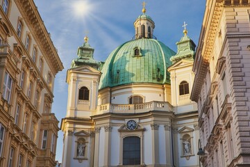 Amazing shot of St. Peters Church in Vienna near the famous Graben in sunny mood - obrazy, fototapety, plakaty