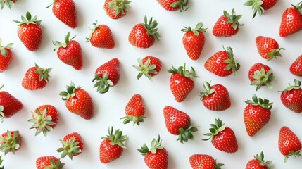 Top view of a strawberry pattern, fresh and inviting on a white background, perfect for a summer theme