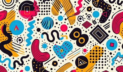 Vibrant abstract pattern with geometric shapes and playful elements