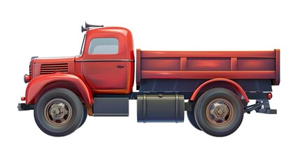 3D icon of a red classic car, an old front engine truck for transportation, isolated on a white background
