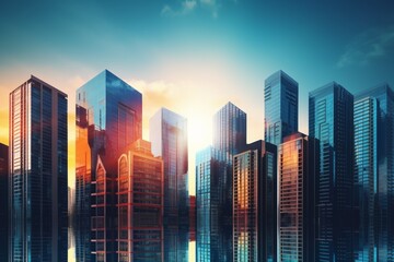 City skyline buildings in contemporary color style and futuristic effects. Real Estate and Real Estate Development 