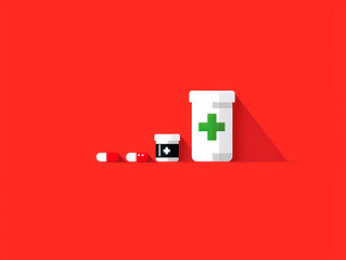 This illustration depicts medicine bottles with pills beside them, representing health and medicine themes in a graphic and minimalistic style