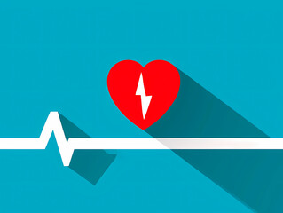 Illustration of a red heart with a pulse line and lightning bolt, symbolizing cardiac health, energy, and medical concepts
