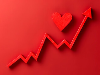 This illustration depicts a red heart connected to an ascending arrow graph, symbolizing growth or improvement in health or medicine sectors