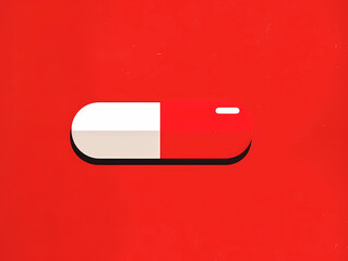A bold, minimalist illustration showcasing a single red and white capsule pill, reflecting the significance of pharmaceuticals in health and medicine