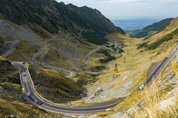 View of Transfagarasan road surrounded by mountains. Romania.