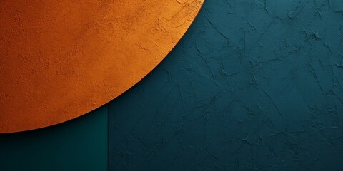 秋冬用の抽象横長バナー。緑とマリンブルーの幾何学的な背景にオレンジの円の一部