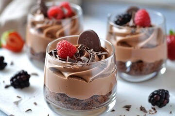 Dessert with chocolate and mousse