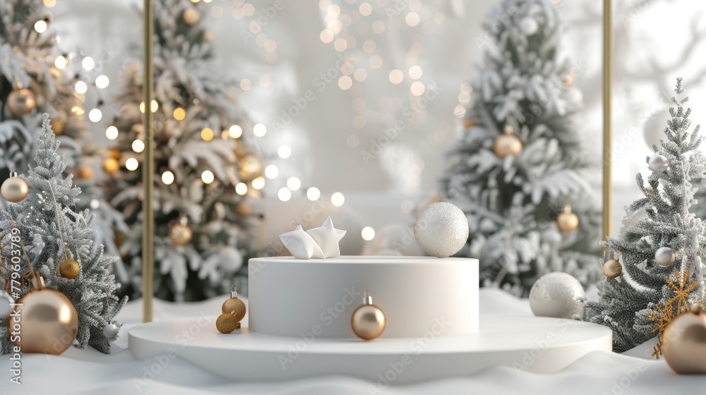 Aufkleber christmas scene with podium backdrop for product display. 3d model.