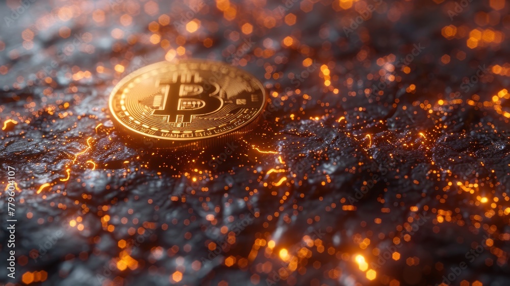 Fototapete Cryptocurrency blockchain digital encryption, Digital money exchange, Global network connections background concept. 3D rendering.