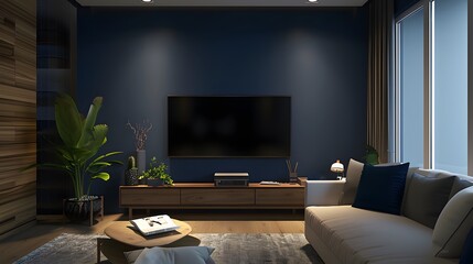 Nocturnal Elegance: Illuminating Living Spaces with TV and Wood Cabinets