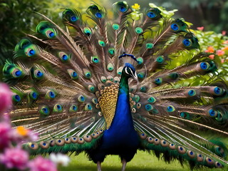 A beautiful dancing male peacock. generative ai