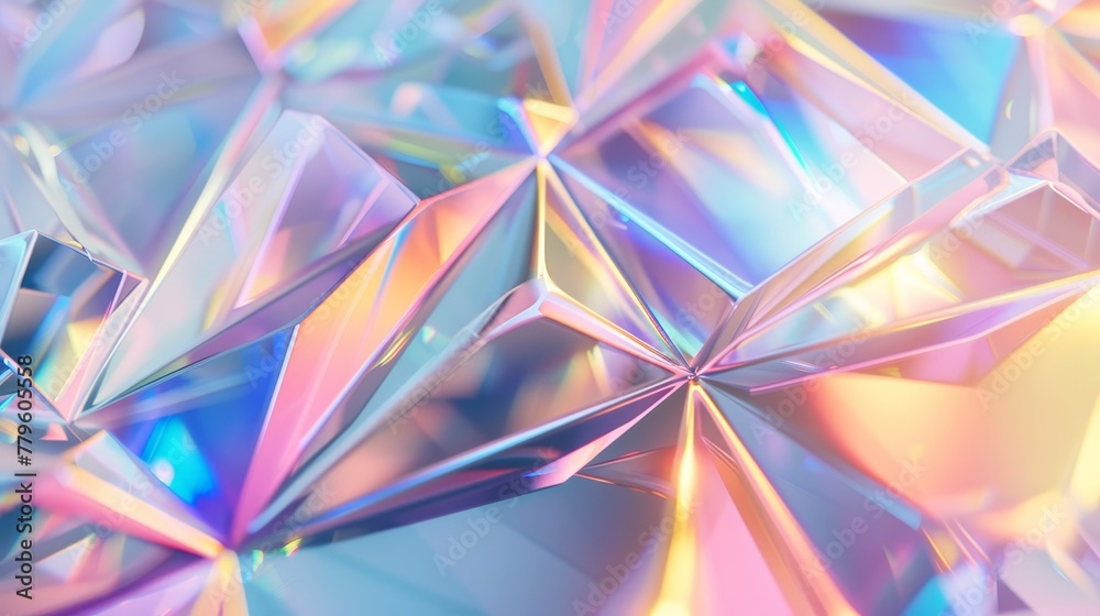 Leinwandbilder iridescent textures, faceted gem on abstract geometric crystal background. 3d rendering.