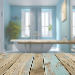 Natural Wood Elegance: Serene Blue Bathroom Refresh