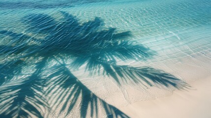 Tropical palm shadow on pristine beach sand