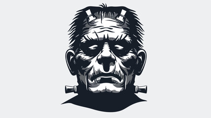 Grey Scary monster  Frankenstein face icon isolated