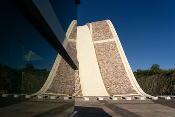 Modern building facade of the Gaias Center Museum in the Culture city of Galicia in Santiago de...